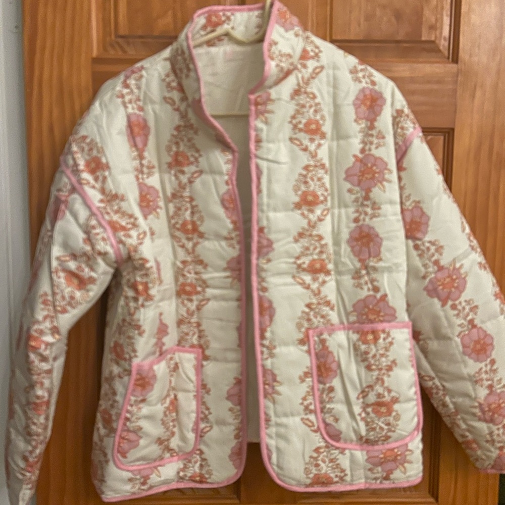 Amazon Pink and Cream Floral Puffer Jacket